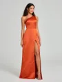 A-Line/Princess One-Shoulder Floor-Length Sleeveless Satin Bridesmaid Dress
