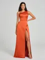 A-Line/Princess One-Shoulder Floor-Length Sleeveless Satin Bridesmaid Dress