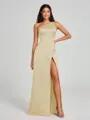 A-Line/Princess One-Shoulder Floor-Length Sleeveless Satin Bridesmaid Dress