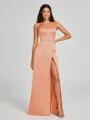 A-Line/Princess One-Shoulder Floor-Length Sleeveless Satin Bridesmaid Dress