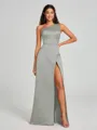 A-Line/Princess One-Shoulder Floor-Length Sleeveless Satin Bridesmaid Dress