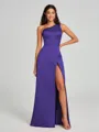 A-Line/Princess One-Shoulder Floor-Length Sleeveless Satin Bridesmaid Dress
