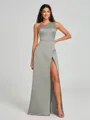A-Line/Princess One-Shoulder Floor-Length Sleeveless Satin Bridesmaid Dress