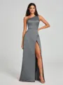 A-Line/Princess One-Shoulder Floor-Length Sleeveless Satin Bridesmaid Dress