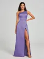 A-Line/Princess One-Shoulder Floor-Length Sleeveless Satin Bridesmaid Dress