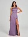 A-Line/Princess One-Shoulder Floor-Length Sleeveless Satin Bridesmaid Dress
