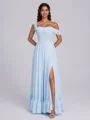 A-line Off-the-Shoulder Ruffles Floor-Length Chiffon Corset Bridesmaid Dress