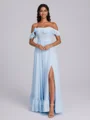 A-line Off-the-Shoulder Ruffles Floor-Length Chiffon Corset Bridesmaid Dress