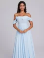 A-line Off-the-Shoulder Ruffles Floor-Length Chiffon Corset Bridesmaid Dress