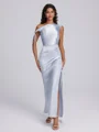 Sheath One-Shoulder Pleated Floor-Length Silk Like Satin Bridesmaid Dress