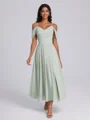 A-line Cold Shoulder Pleated Ankle-Length Chiffon Corset Bridesmaid Dress