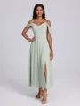 A-line Cold Shoulder Pleated Ankle-Length Chiffon Corset Bridesmaid Dress