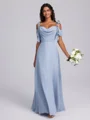 A-line Cold Shoulder Pleated Floor-Length Chiffon Bridesmaid Dress