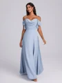 A-line Cold Shoulder Pleated Floor-Length Chiffon Bridesmaid Dress
