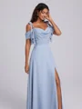 A-line Cold Shoulder Pleated Floor-Length Chiffon Bridesmaid Dress