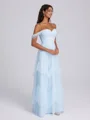 A-line Off-the-Shoulder Ruffles Floor-Length Tulle Corset Bridesmaid Dress