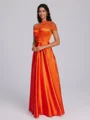 A-line One-Shoulder Pleated Floor-Length Silk Like Satin Bridesmaid Dress