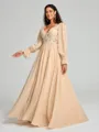 A-Line/Princess V-neck Sweep/Brush Train Long Sleeves Chiffon Bridesmaid Dress