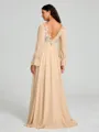 A-Line/Princess V-neck Sweep/Brush Train Long Sleeves Chiffon Bridesmaid Dress