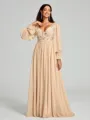 A-Line/Princess V-neck Sweep/Brush Train Long Sleeves Chiffon Bridesmaid Dress