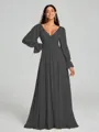 A-Line/Princess V-neck Sweep/Brush Train Long Sleeves Chiffon Bridesmaid Dress