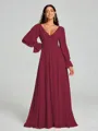 A-Line/Princess V-neck Sweep/Brush Train Long Sleeves Chiffon Bridesmaid Dress
