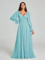 A-Line/Princess V-neck Sweep/Brush Train Long Sleeves Chiffon Bridesmaid Dress