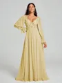 A-Line/Princess V-neck Sweep/Brush Train Long Sleeves Chiffon Bridesmaid Dress