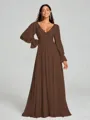 A-Line/Princess V-neck Sweep/Brush Train Long Sleeves Chiffon Bridesmaid Dress