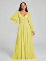 A-Line/Princess V-neck Sweep/Brush Train Long Sleeves Chiffon Bridesmaid Dress