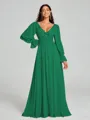 A-Line/Princess V-neck Sweep/Brush Train Long Sleeves Chiffon Bridesmaid Dress