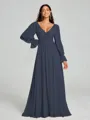 A-Line/Princess V-neck Sweep/Brush Train Long Sleeves Chiffon Bridesmaid Dress