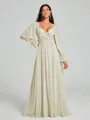 A-Line/Princess V-neck Sweep/Brush Train Long Sleeves Chiffon Bridesmaid Dress