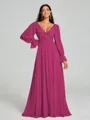 A-Line/Princess V-neck Sweep/Brush Train Long Sleeves Chiffon Bridesmaid Dress