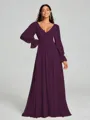 A-Line/Princess V-neck Sweep/Brush Train Long Sleeves Chiffon Bridesmaid Dress