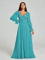 A-Line/Princess V-neck Sweep/Brush Train Long Sleeves Chiffon Bridesmaid Dress