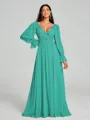 A-Line/Princess V-neck Sweep/Brush Train Long Sleeves Chiffon Bridesmaid Dress