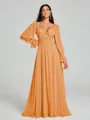 A-Line/Princess V-neck Sweep/Brush Train Long Sleeves Chiffon Bridesmaid Dress