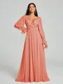 A-Line/Princess V-neck Sweep/Brush Train Long Sleeves Chiffon Bridesmaid Dress