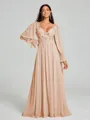 A-Line/Princess V-neck Sweep/Brush Train Long Sleeves Chiffon Bridesmaid Dress