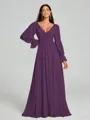 A-Line/Princess V-neck Sweep/Brush Train Long Sleeves Chiffon Bridesmaid Dress