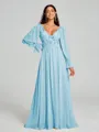 A-Line/Princess V-neck Sweep/Brush Train Long Sleeves Chiffon Bridesmaid Dress