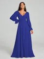 A-Line/Princess V-neck Sweep/Brush Train Long Sleeves Chiffon Bridesmaid Dress
