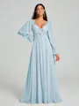 A-Line/Princess V-neck Sweep/Brush Train Long Sleeves Chiffon Bridesmaid Dress