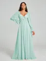 A-Line/Princess V-neck Sweep/Brush Train Long Sleeves Chiffon Bridesmaid Dress