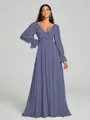 A-Line/Princess V-neck Sweep/Brush Train Long Sleeves Chiffon Bridesmaid Dress