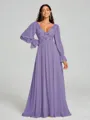 A-Line/Princess V-neck Sweep/Brush Train Long Sleeves Chiffon Bridesmaid Dress