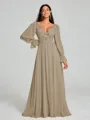 A-Line/Princess V-neck Sweep/Brush Train Long Sleeves Chiffon Bridesmaid Dress