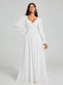 A-Line/Princess V-neck Sweep/Brush Train Long Sleeves Chiffon Bridesmaid Dress