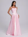 A-line Spaghetti Straps Appliques Lace Floor-Length Silk Like Satin Corset Bridesmaid Dress